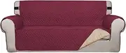 PrinceDeco Sofa Slipcover Reversible Sofa Cover Furniture Protector Water Resistant Couch Cover with Elastic Straps, Washable Couch Cover for Kids Dogs Pets (XL 3 Seater, Burgundy and Tan)