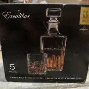 Excalibur 5 Piece Whiskey 4 10oz Glass And 1 Decanter 30oz