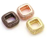 14mm CZ Micro Pave Big Hole Square Ring Spacer Beads Clear Crystal for