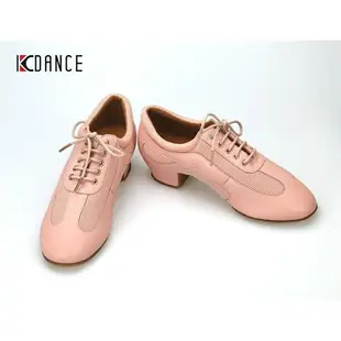 KC DANCE拉丁舞教師鞋粉色女超纖皮加網柔軟舒適毛底國標舞練功鞋