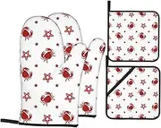 HQFFPOO Crab Oven Mitts and Pot Holders 4 Pcs Sets for Kitchen, Cooking Gloves Heat Resistant Oven Mitt Gloves Non Slip Potholders for Baking, BBQ, Grilling
