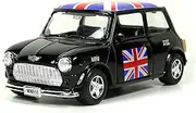 Welly Mini Cooper Model (Black) with Union Jack Top Made of Die Cast Metal and Plastic Parts, Pull Back & Go Action Model - 384B