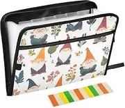 Quteprint 13 Pockets Expanding File Folder with Zipper Closure, Cute Gnomes Leaves Accordion File Folder with Sticky Labels, Letter Size A4 Papers Expandable File Document Organizer