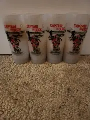 4 New Unused 12oz Captain Morgan Captain On Deck Beach Scene Plastic Tumblers!