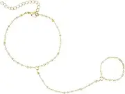 [Mikovivi] Hand Chain, Gold Stainless Steel Hand Chain Bracelet Stylish Ring Bracelet Hand Ring Chain Bracelet Rhinestone Finger Ring Bracelet Women's Jewellery for Girls Women, 16.5cm, no gemstone