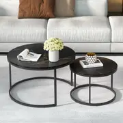 Nesting Coffee Tables Set of 2 Marble-effect Top 80/60CM Black
