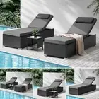 Livsip Sun Lounge Wicker Lounger & Table Patio Furniture Outdoor Setting Day Bed