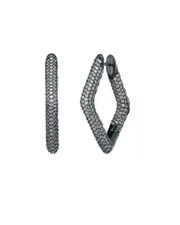 Genevive Black Plated Over Silver CZ Geometric Hoop Earrings