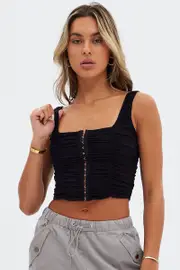 Black Lace Up Top Sleeveless Mesh - Size 8, Women's Top