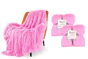 2Pcs Soft Shaggy Faux Fur Blanket Decorative Throw Blanket for Couch Chair Sofa-Light Pink