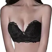 [Dress Cici] Lace Strapless Bra, Lace Plunge Bra, Push Up Wireless Bra for Women