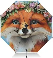 [PDZRMY] Fox Butterfly Garland UV Protection Travel Umbrella Compact for Rain and Sun - Auto Open and Close UPF 50+ Windproof Portable 46” Sun Umbrella for Women and Men