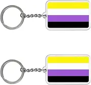 [FHZJKJX] 2 Pack NonBinary NB Pride Flag Keychain LGBT Key Ring-(NonBinary NB Pride)