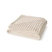Plush Ribbed Blanket - Double/Queen Bed, Ivory