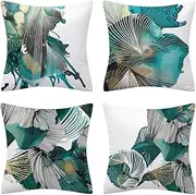 Set of 4 Luxton Aqua Turquoise Green Cushion Covers Abstract Home Decor Square Cushion Covers 45x45cm for Sofa Couch Living Bed Decoration (Turquoise Green)