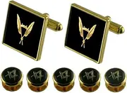 [Select Gifts] Secretary Gold Cufflinks Masonic 5 Shirt Dress Studs Box Set