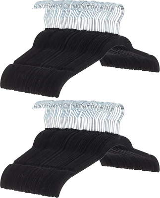 Slim, Velvet, Non-Slip Shirt Clothes Hangers, Pack of 100, Black
