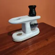 Satin Snow White Ceramic Shaving Brush And Razor Stand Hand Made