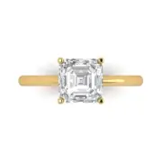 14K Yellow Gold Solitaire Anniversary Ring, 2 ct Asscher Cut Simulated Diamond