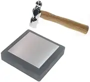 Steel Bench Block Flat Anvil Jewelers Tool with Rubber Block and Stamping Hammer for Jewelry Repairing, Metal Stamping