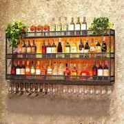 X2 39in Wine Rack with LED Lighting Wall Mounted Glass Holder, 3-Tiers Liquor...