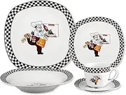 Porcelain 20 Piece Square Dinnerware Set Service for 4-Chef Design