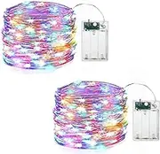 Battery Powered Led Wire Mini Strip Four Color Twinkle Rice Christmas Fairy Lights,Each is 16.4 Feet Long 50 Lamp.4.5V Voltage Drive, Higher Brightness. (5m, Multi-Colored)