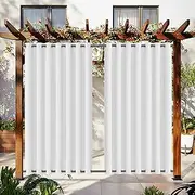 Weatherproof Outdoor Curtains with Top and Bottom Grommet, Sun Blocking Blackout Curtains, Premium Privacy Drapes for Patio, Pergola, Cabana, 2 Panels, W63 x L108 Inches, White