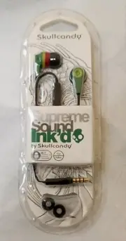 NEW Skullcandy INK'D - Earbud Headphones W/ Mic RASTA Color Pattern
