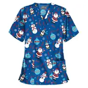 Generic Christmas Women Nursing Uniform Scrub Short Sleeve T-shirt Xmas Blouse Tee Tops Dark Blue XL