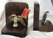 Vintage Cornwall Wood Bookends American Eagle on Dark Wood set of 2