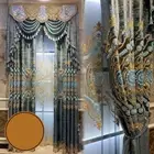 Custom European blue embroidery chenille thick shade valance curtain tulle M1554