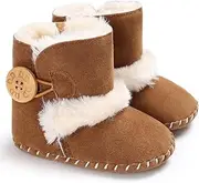 [Fnnetiana] Baby Winter Buttons Snow Boots Warm Shoes Anti-Skid Plush Ankle Booties Newborn Infant Crib Boots