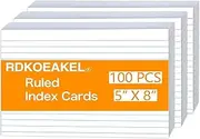 100 Pack 5x8 Index Cards, Lined Heavyweight 160g White Note Cards for Study, Organization & Office, Ruled Flashcards for Students & Teachers