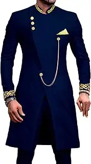 [JEShifangjiusu] African Clothes Men's Suit Suit Pants Set With Waist Blazer Embroidery Chain, Deep Blue A1, M