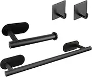 BLAZDEVE Towel Holder Toilet Paper Holder Hooks No Drilling Bathroom, Adhesive Hooks, Toilet Paper Holder, Towel Rail, Four-Piece includes Bath Towel Holder, Toilet Roll Holder, Towel Hook Matt Black