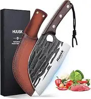 Huusk Upgraded Serbian Chef Knife-Japanese Meat Cleaver Knife for Meat Cutting Forged Butcher Knives with Sheath Full Tang Kitchen Chopping Knives for Home, Outdoor Cooking, Camping