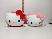 New HELLO KITTY by Sanrio USA Small Red Pink Laying Down Plush Set of 2
