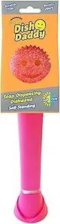 [Scrub Daddy] Dish Wand Scrubbing Brush with Handle, Soap Dispensing Dish Brushes, Texture Changing Washing Up Sponges with Liquid Dispenser, Dish Scrubber with Scraper & Detachable Head Sponge, Pink