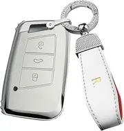 ontto Car Key fob Cover Keyring Fit for Skoda Octavia Kodiaq Superb A7 for VW Polo Amarok Passat B8 CC Tiguan Key Case Shell Holder Bag Keychain Decorative Accessories White C