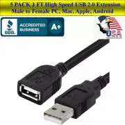 5 PACK High Speed USB 2.0 Extension Cable A Male to A Female 3 FT PC, PHONE