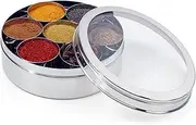 Zinel 7200 Stainless Steel Spice Box/Masala Dabba with 7 Comparments and Transparent Lid, 16cm, Silver