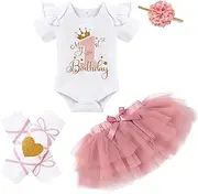 [GRNSHTS] Baby Girl Birthday Cake Smash Outfit Toddler Girl My 1st Birthday Romper Tutu Skirt with Headband Clothes Set