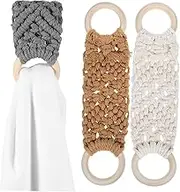 DONFAMDS 3 Pcs Woven Towel Hanging Loop Towel Hanger Kitchen Towel Hook Towel Holder for Kitchen Cabinet Hand Towel Holder Bathroom Towel Tree Hanging Kitchen Towels Ring Hooks Cotton Rope