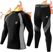 [MeetHoo] Men's Thermal Underwear, Functional Underwear with Turtleneck, Ski Underwear, Winter Thermal Underwear Set, Breathable Thermal Underwear, Warm Thermal Undershirt & Thermal Trousers for Men,