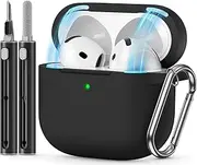 [MCTOPZO] Compatible with AirPods 4 Case with Magnetic Lock,Soft Silicone Protective Cover for Apple AirPods 4th Generation Cases with Cleaner Kit,AirPod 4 Case 2024 with Keychain for Women Men-Black