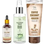 TNW-The Natural Wash Skincare Combo with Glow Face Serum, Cucumber Toner & Coffee Coconut Scrub | For Glowing & Hydrated Skin | Suitable for All Skin Types