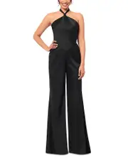 Aqua Halter Wide Leg Satin Jumpsuit - Exclusive