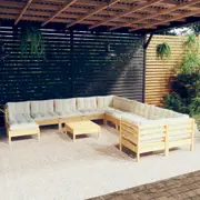 12 Piece Garden Lounge Set with Cream Cushions Pinewood vidaXL
