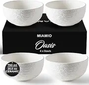 MIAMIO - Ceramic Bowl Set of 4/750 ml Large Serving Bowls for Cereal, Salad, Pasta, Fruit, and Soup - Oasis Collection